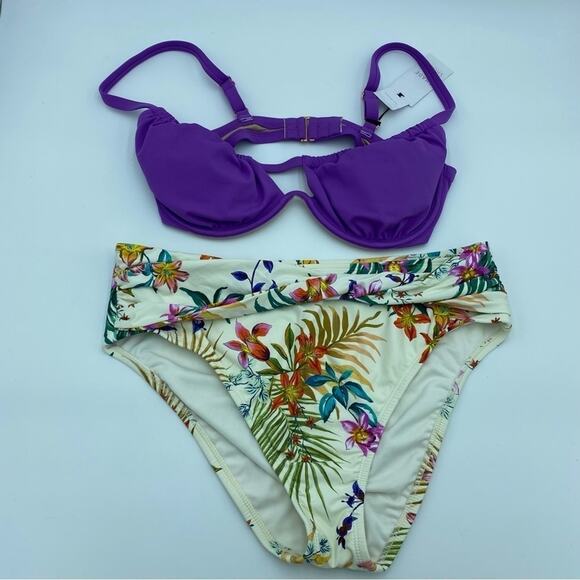 Sun & Shade Floral Bikini With Kona Sol Purple Top - Large - Picture 1 of 5